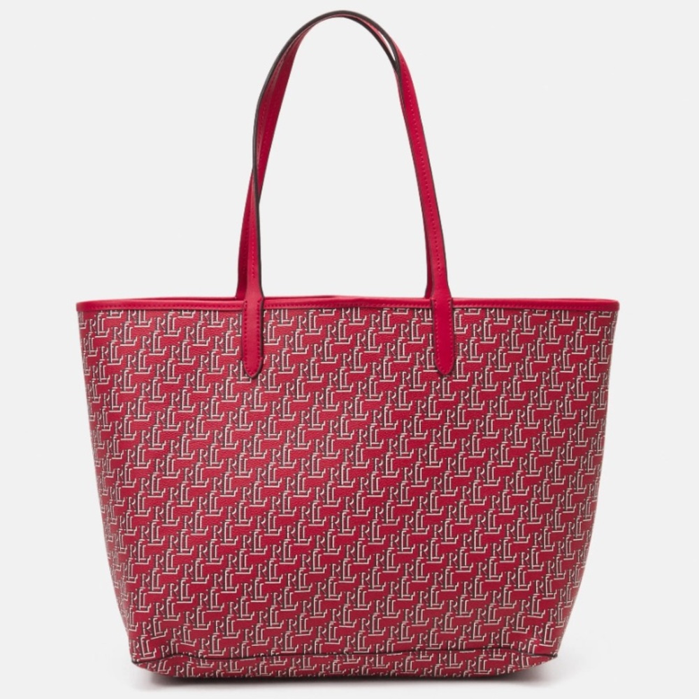 Lauren Ralph Lauren Collins 36 Large Coated Canvas Tote Holiday Red Signature